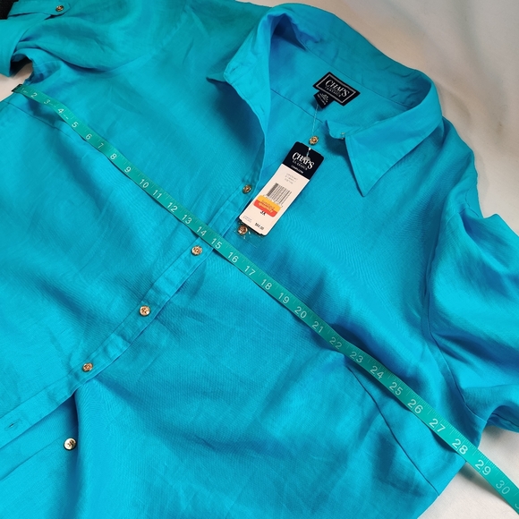 Chaps Women's Button Up Coastal Top Blue 100% Linen - Picture 4 of 5